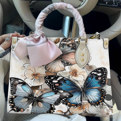 Leather Bag Charming Orchid Butterflies