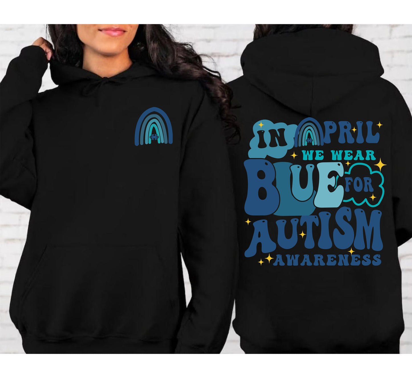 We Wear Blue For Autism Awareness Sweatshirt, In April We Wear Blue, Autism Awareness Month, Blue Rainbow Tee, Autism Support Shirt