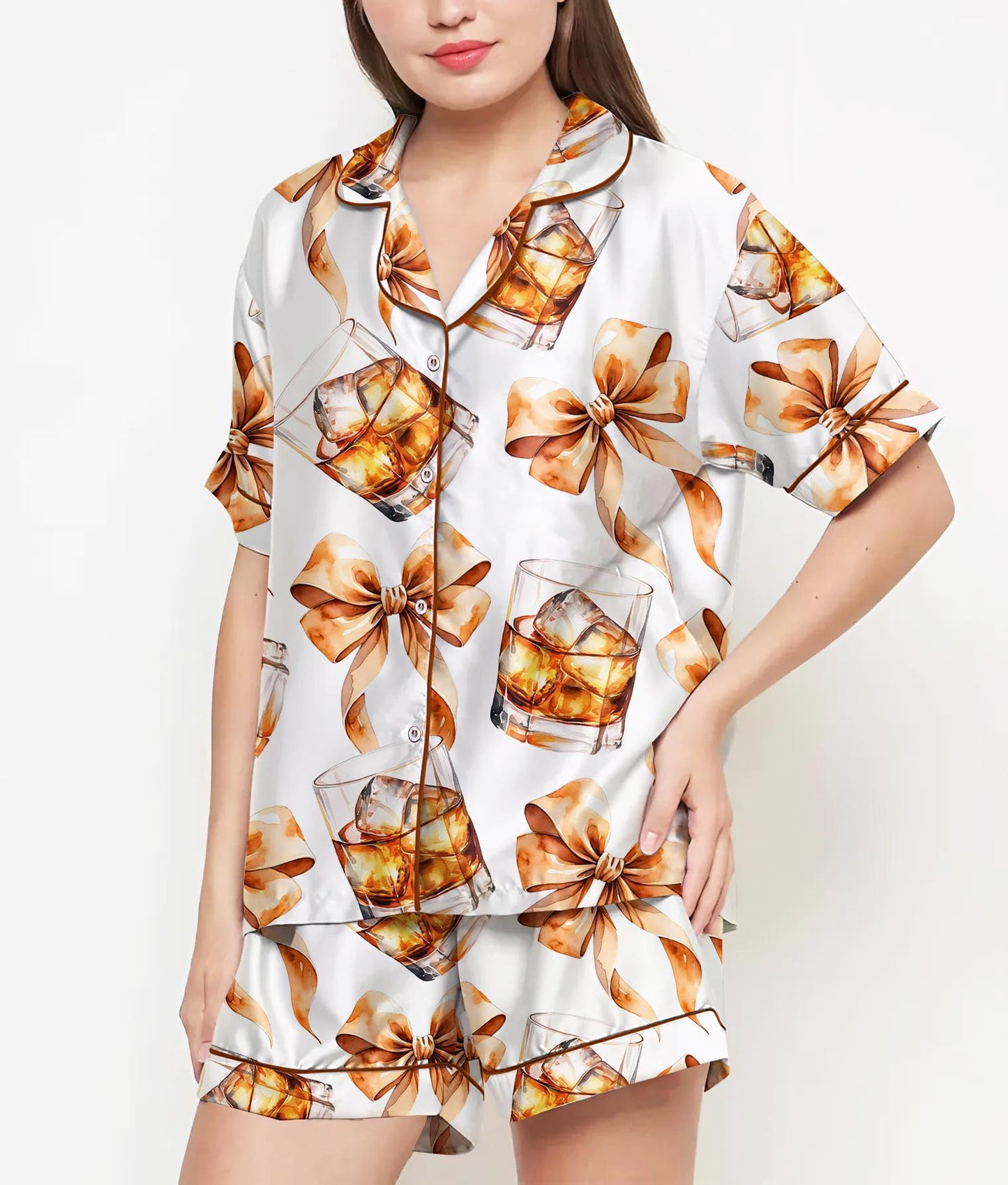 Whiskey Glass Coquette Pajamas Satin Set, Women Gift, Mother's Day Gift, Birthday Gift, Pjs For Women, Bridesmaid Gifts, Bachelorette 43