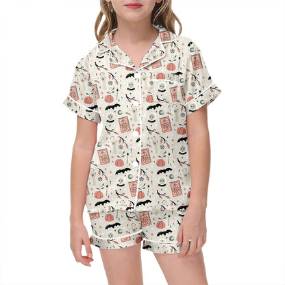 Weebloom Toddler Girl Pajamas Halloween 2 Piece With Lapel Collar Home Kids Age 2-13 Year Round Casual Outfit Stretchy Breathable Sleepwear,6-7 Years