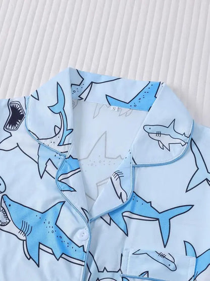 Women's All Over Animal Print Shortsleeve Shirt & Elastic Waist Shorts Pyjama Two-piece Set, Casual Comfy Short Sleeve Top & Shorts Pj Set, Ladies Sleepwear for All Seasons, Loungewear, Pajama Set, Summer Sleepwear