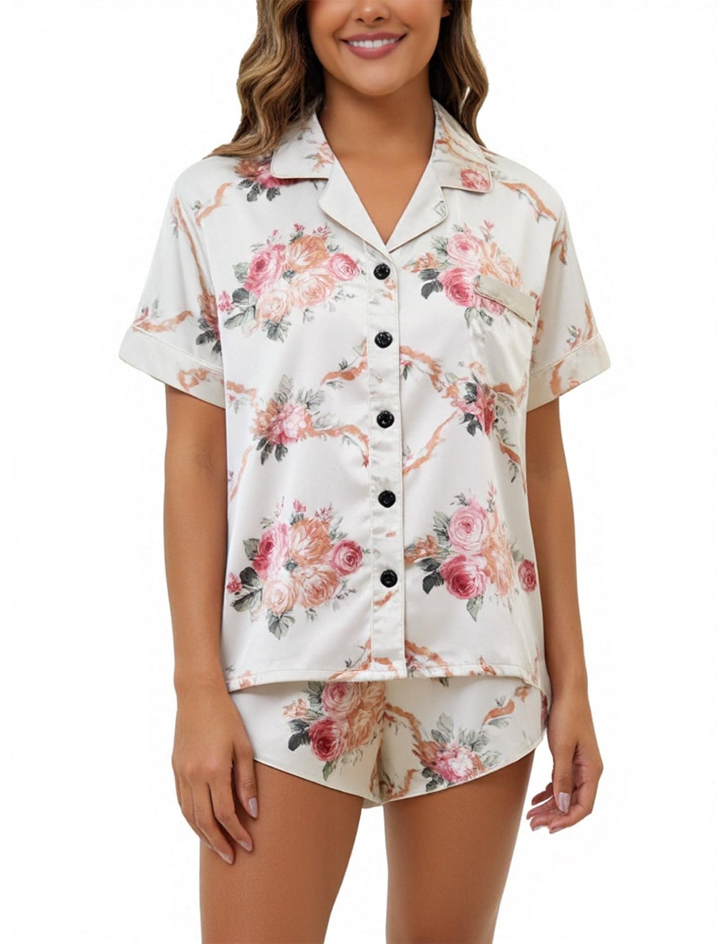 Womens' Silk Satin Pajama Short Sets 2 Piece Silk Pjs Set Cozy Sleepwear Sexy Summer Pajamas set