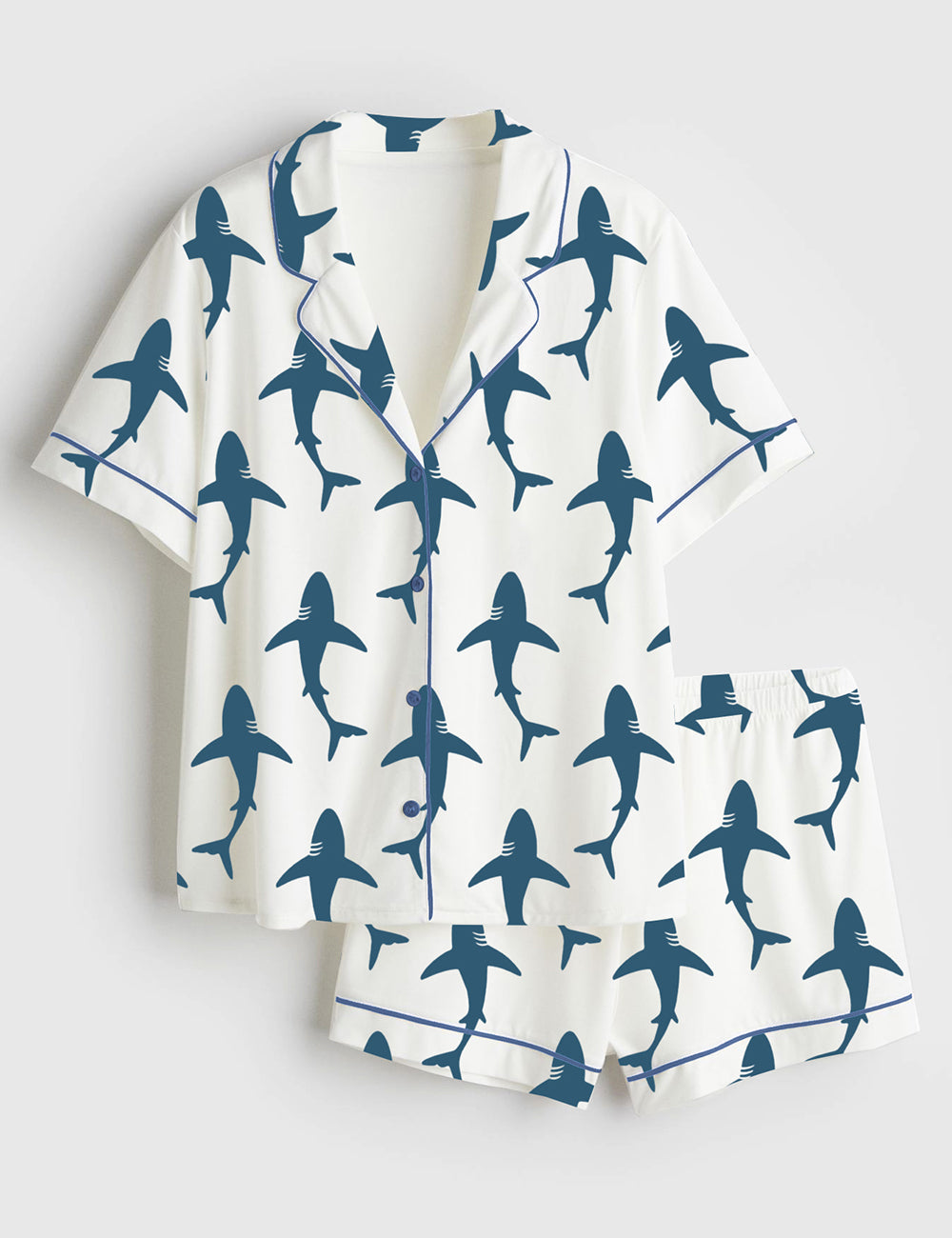 Women’s Whale Shark Ocean Animal Respect The Locals Ocean Shark Lover Print Short Sleeve Satin Pajama Set