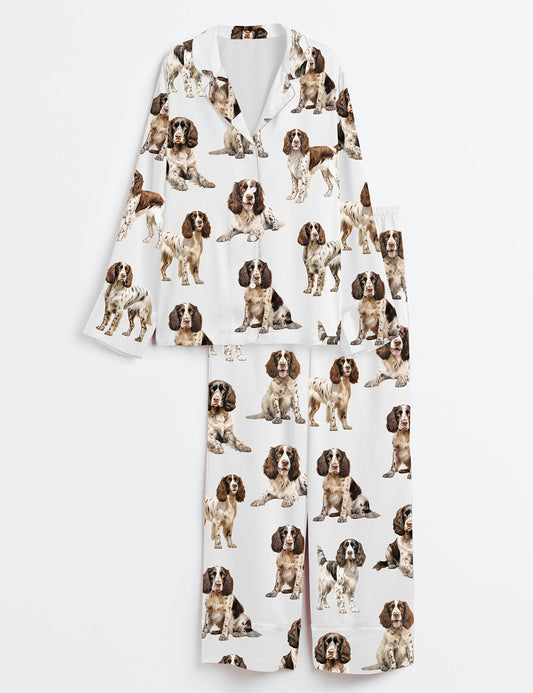 Women’s Springer Spaniel Dog Lover Long Sleeve Satin Pajama Set