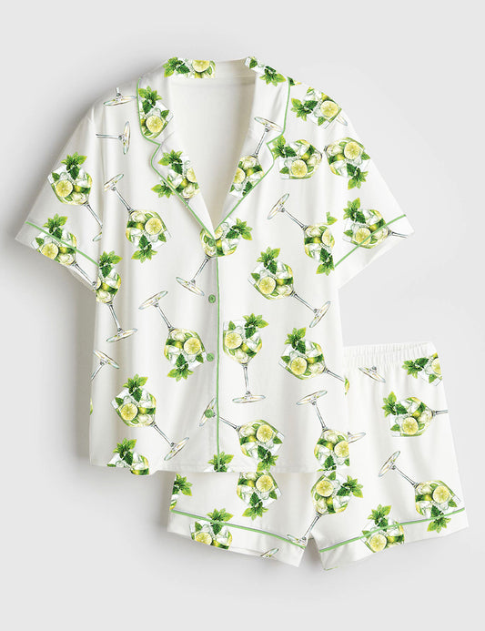 Women’s Hugo Spritz Watercolor Cocktail Short Sleeve Satin Pajama Set