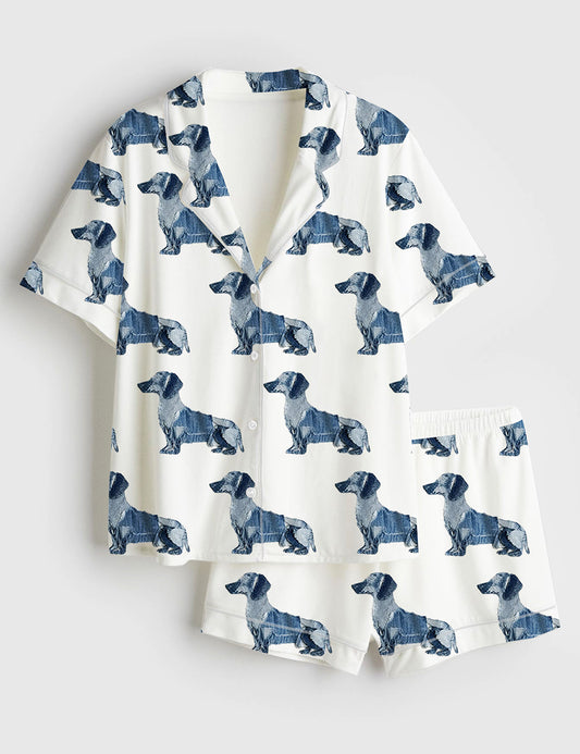 Women’s Dachshund Dog Lover Short Sleeve Satin Pajama Set