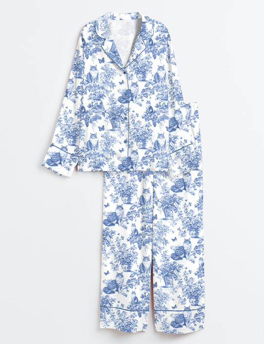 Women’s Maine Coon Cat Cat Lover Long Sleeve Satin Pajama Set