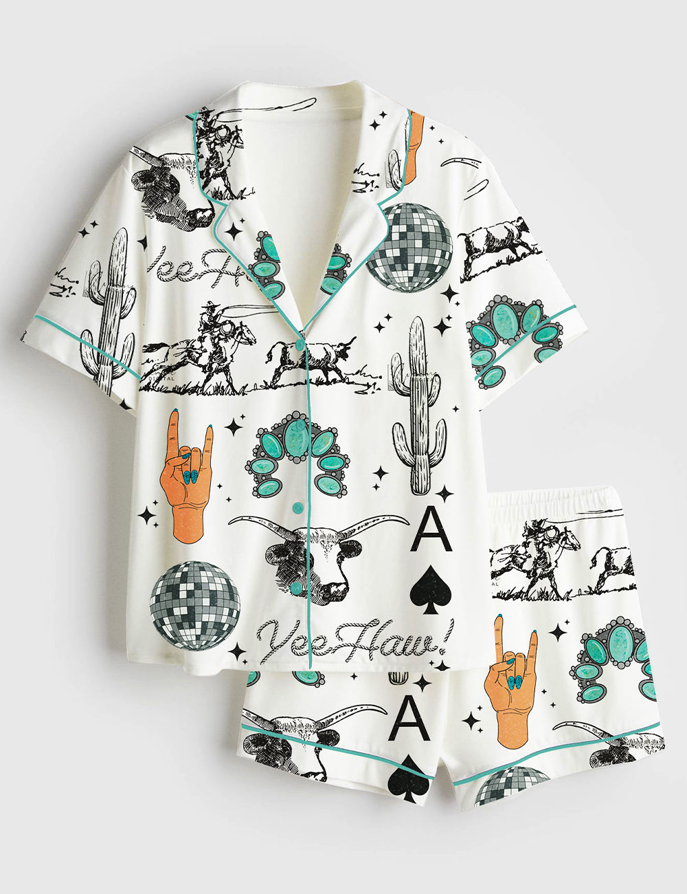 Women’s Western Things Sublimation Cowgirl Spade Rodeo Western Print Short Sleeve Satin Pajama Set