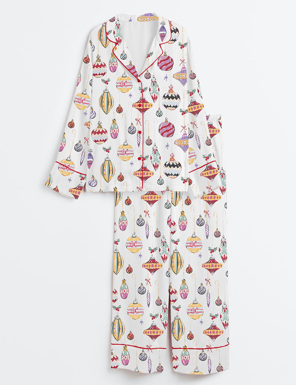 Women's Christmas Ornament Long Sleeve Satin Pajama Set