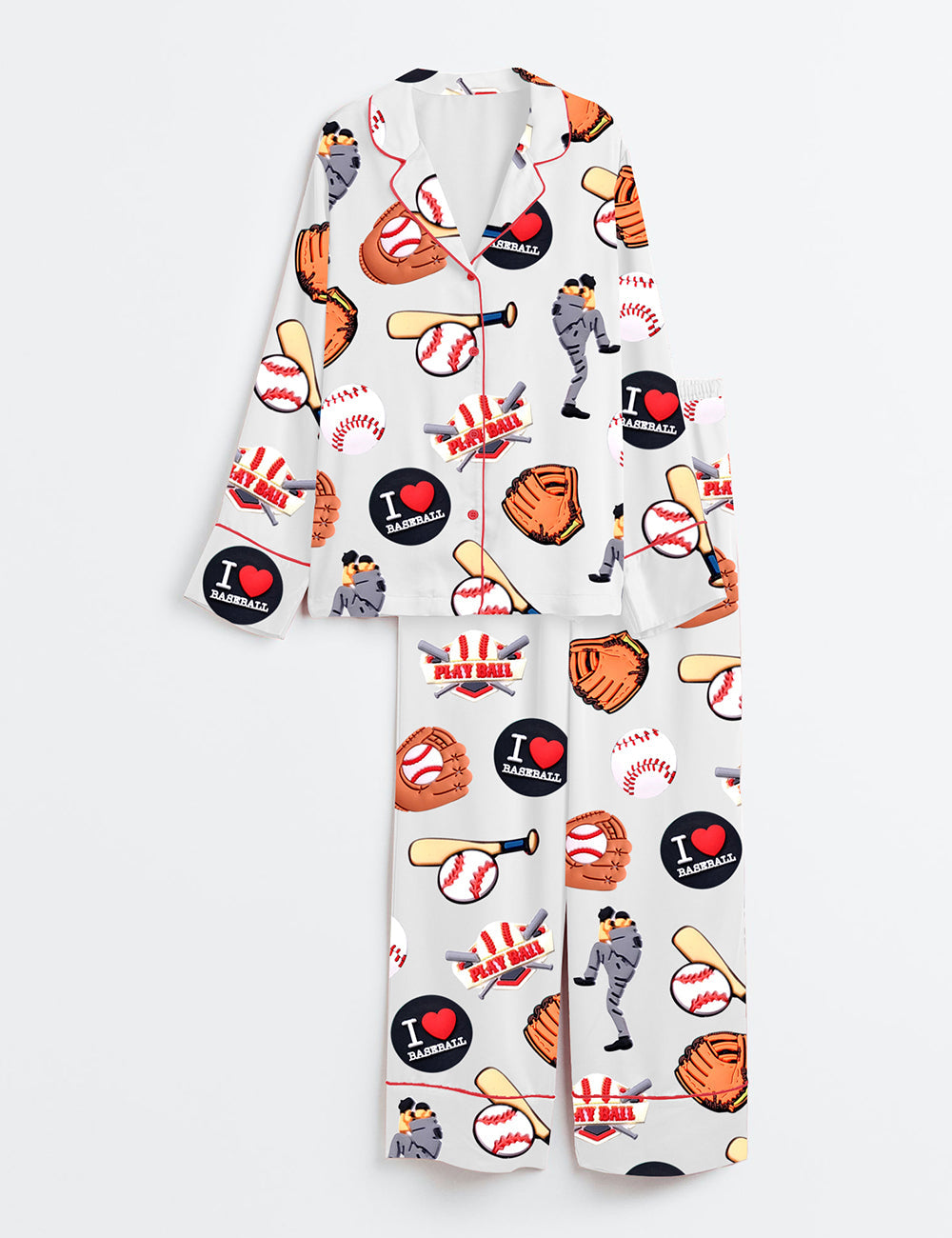 Women's Baseball Game Long Sleeve Satin Pajama Set