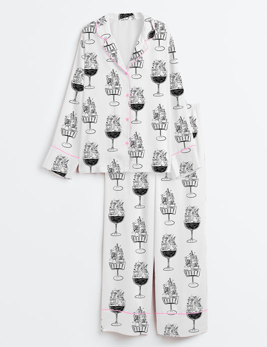 Women’s Wedding Music Entertainment Hand Drawn Whimsical Wedding Performer Long Sleeve Satin Pajama Set