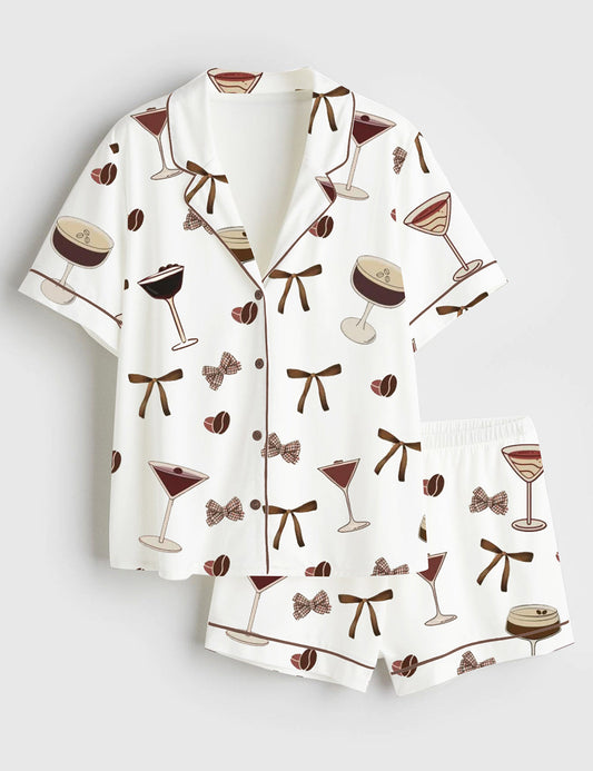 Women's Espresso Martini Funny Short Sleeve Satin Pajama Set
