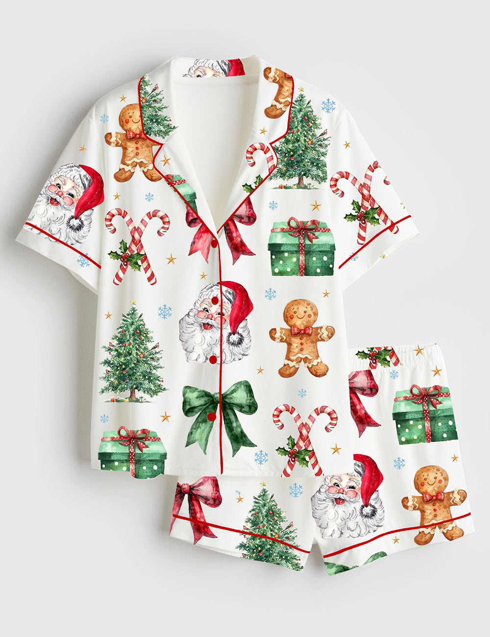 Women’s Christmas Coquette Bow  Christmas Tree Cake Short Sleeve Satin Pajama Set