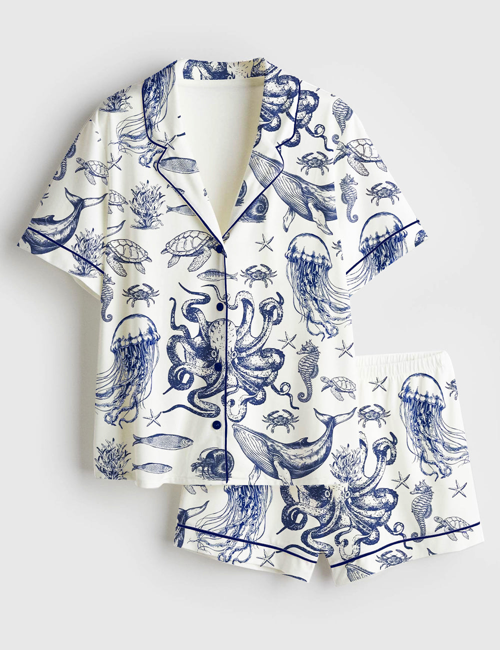 Women’s When You Go Through Deep Waters Christian Ocean Animal Print Short Sleeve Satin Pajama Set