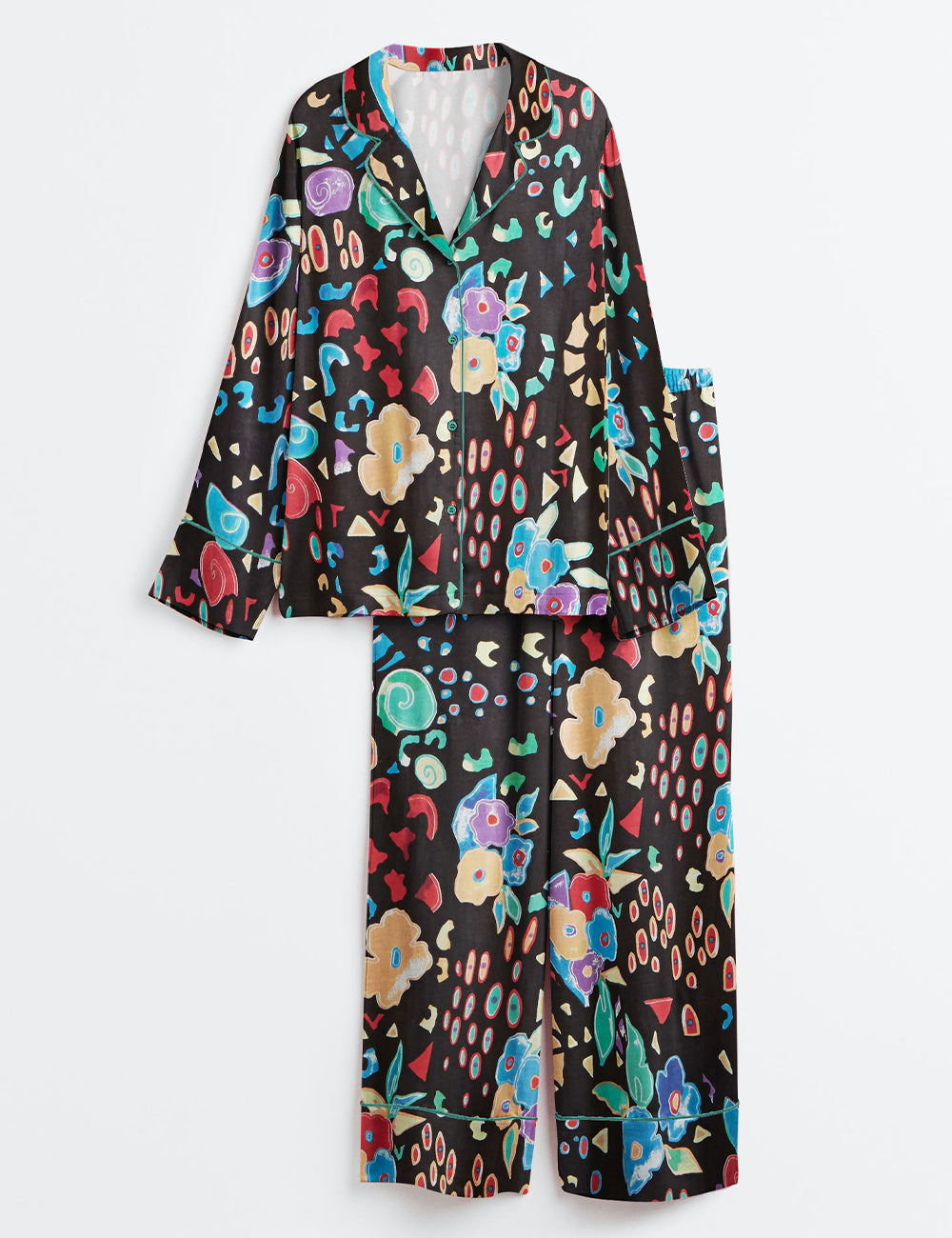 Women’s Fruits and Flowers Long Sleeve Satin Pajama Set