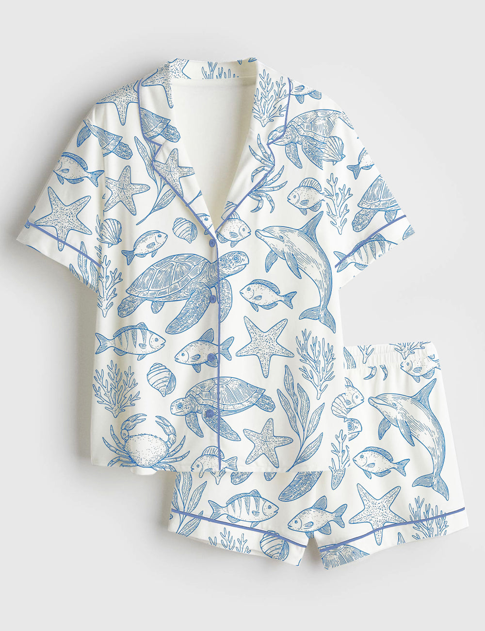 Women’s When You Go Through Deep Waters Christian Ocean Animal Trendy Beach Oversize Scripture Print Short Sleeve Satin Pajama Set