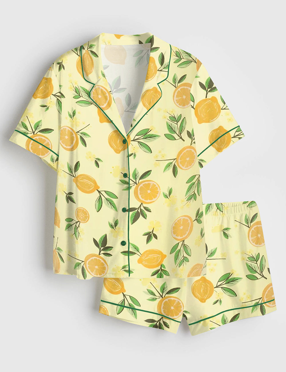 Women’s Lemon Floral Short Sleeve Satin Pajama Set