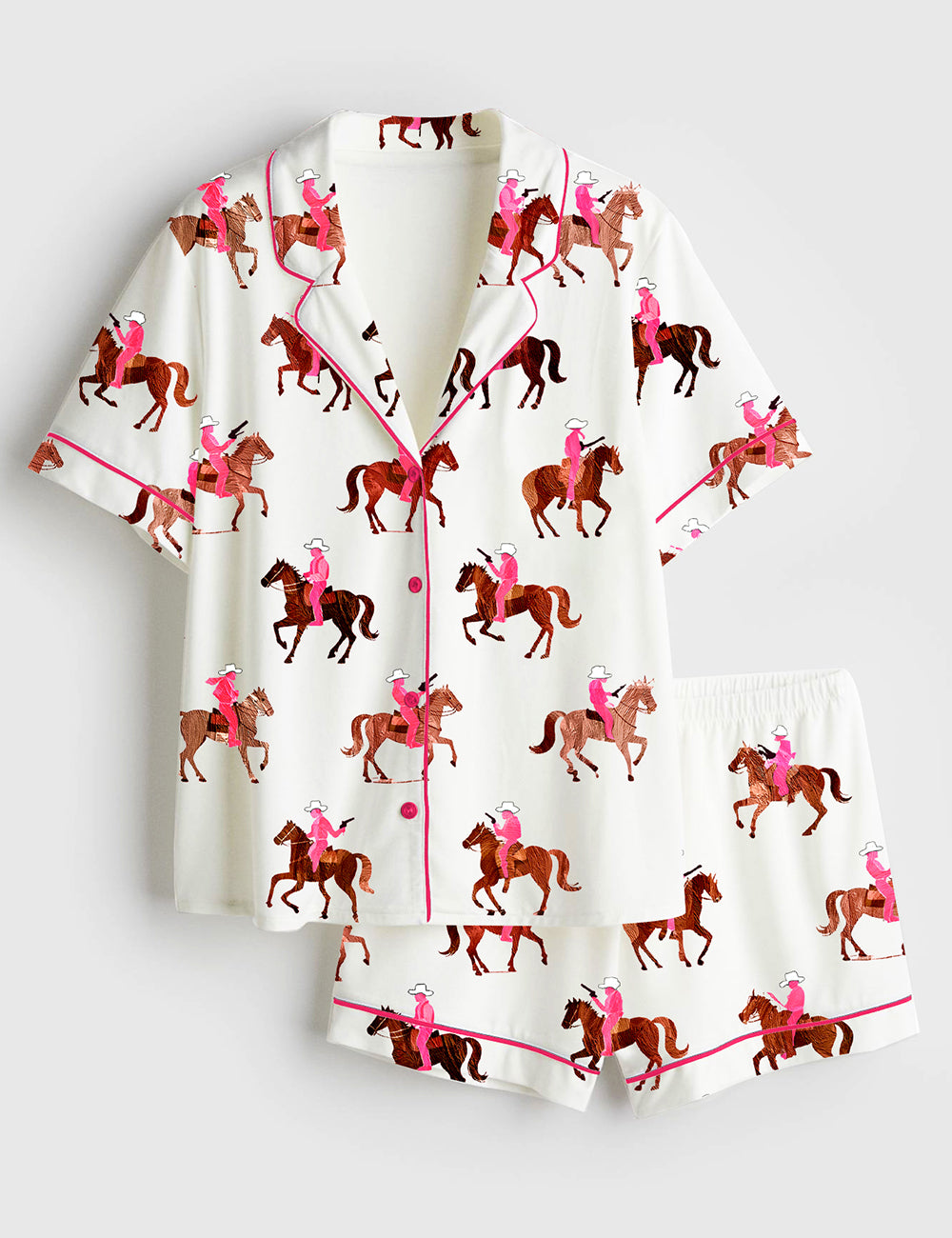 Women's Gangstas Paradise Cowboys Horses Rodeo Short Sleeve Satin Pajama Set