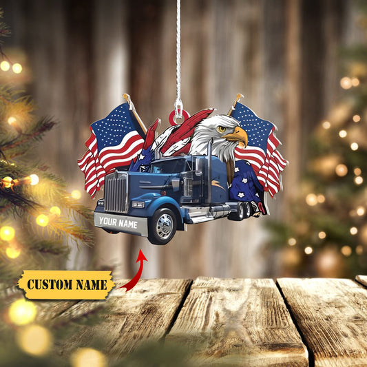 America Trucker - Merry Chrismast - Truck Hanging Ornament Christmas Ornament, Ornament Decoration, Ornament For Gift, Ornament Christmas