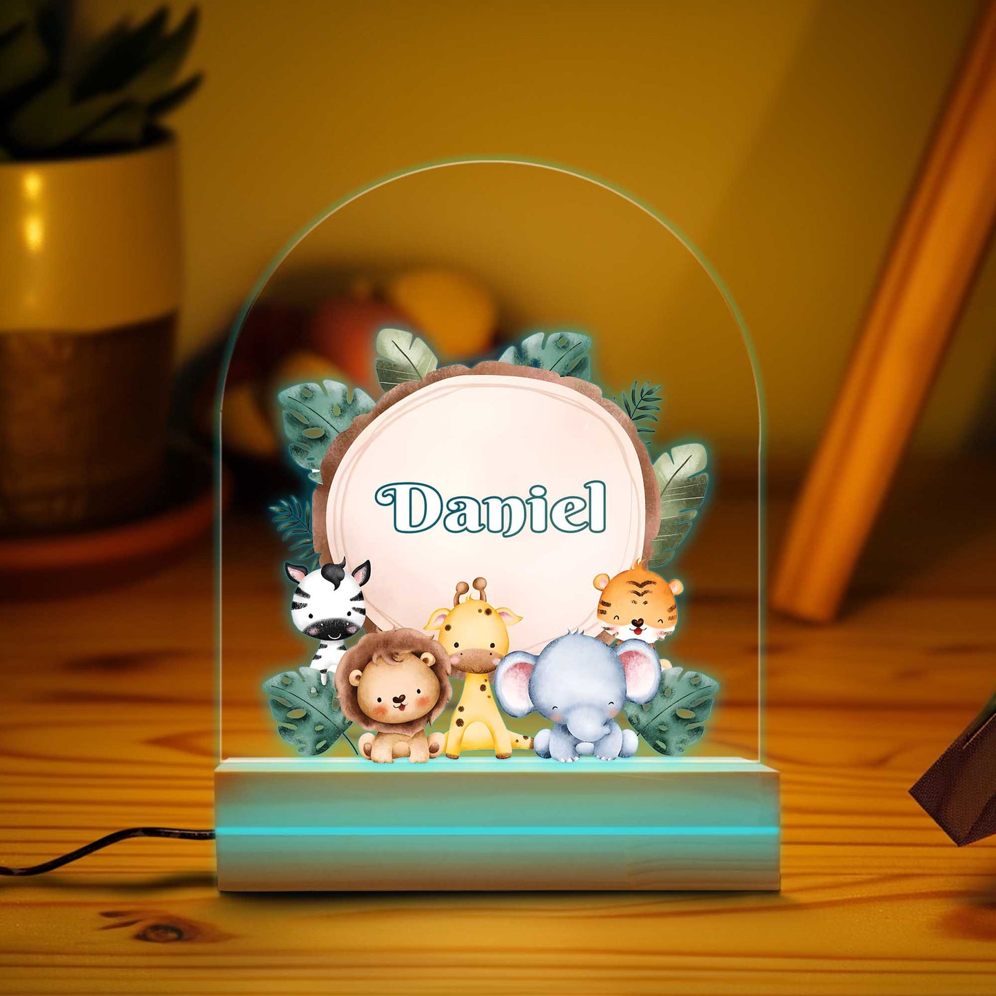 Custom Animal Night Light, Woodland Animals Forest LED Light Gift, Wooden Base Baby Gift, Children Bedroom Nursery Light, 1st Birthday Gift