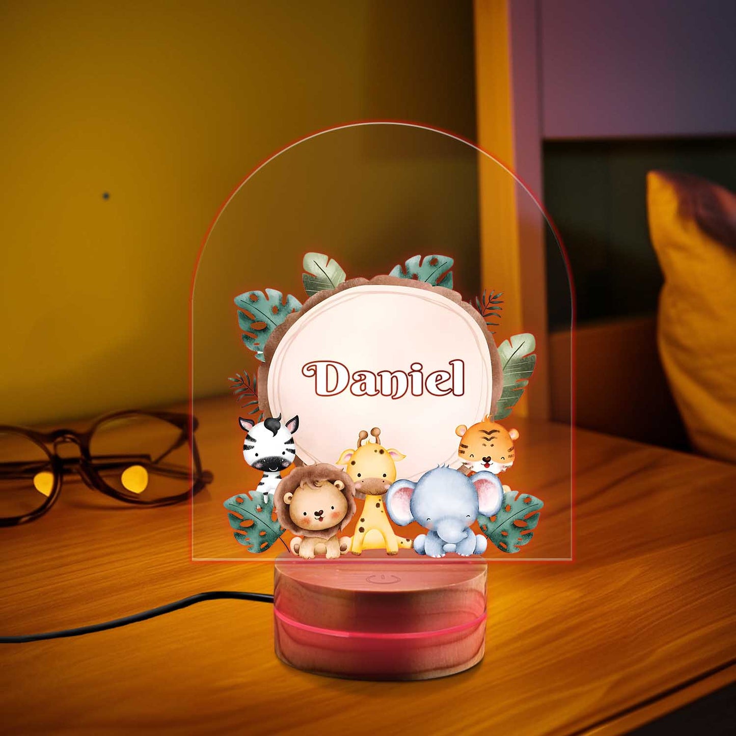 Custom Animal Night Light, Woodland Animals Forest LED Light Gift, Wooden Base Baby Gift, Children Bedroom Nursery Light, 1st Birthday Gift