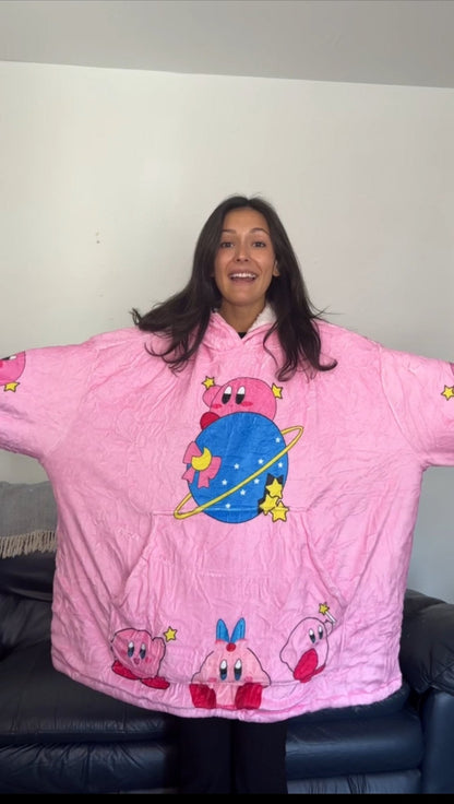 Kirby wearable Blanket Hoodie  oversize snuggle Sherpa unisex adults and kids