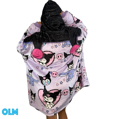 Kuromi hello kitty wearable Blanket Hoodie  oversize snuggle Sherpa  unisex adults and kids