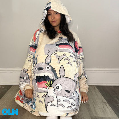 My Neighbor Totoro Anime wearable Blanket Hoodie  oversize snuggle Sherpa unisex adults and kids