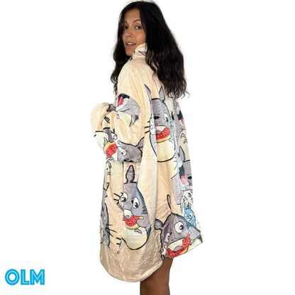 My Neighbor Totoro Anime wearable Blanket Hoodie  oversize snuggle Sherpa unisex adults and kids