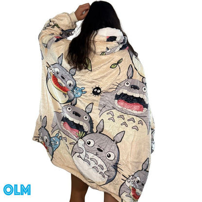 My Neighbor Totoro Anime wearable Blanket Hoodie  oversize snuggle Sherpa unisex adults and kids