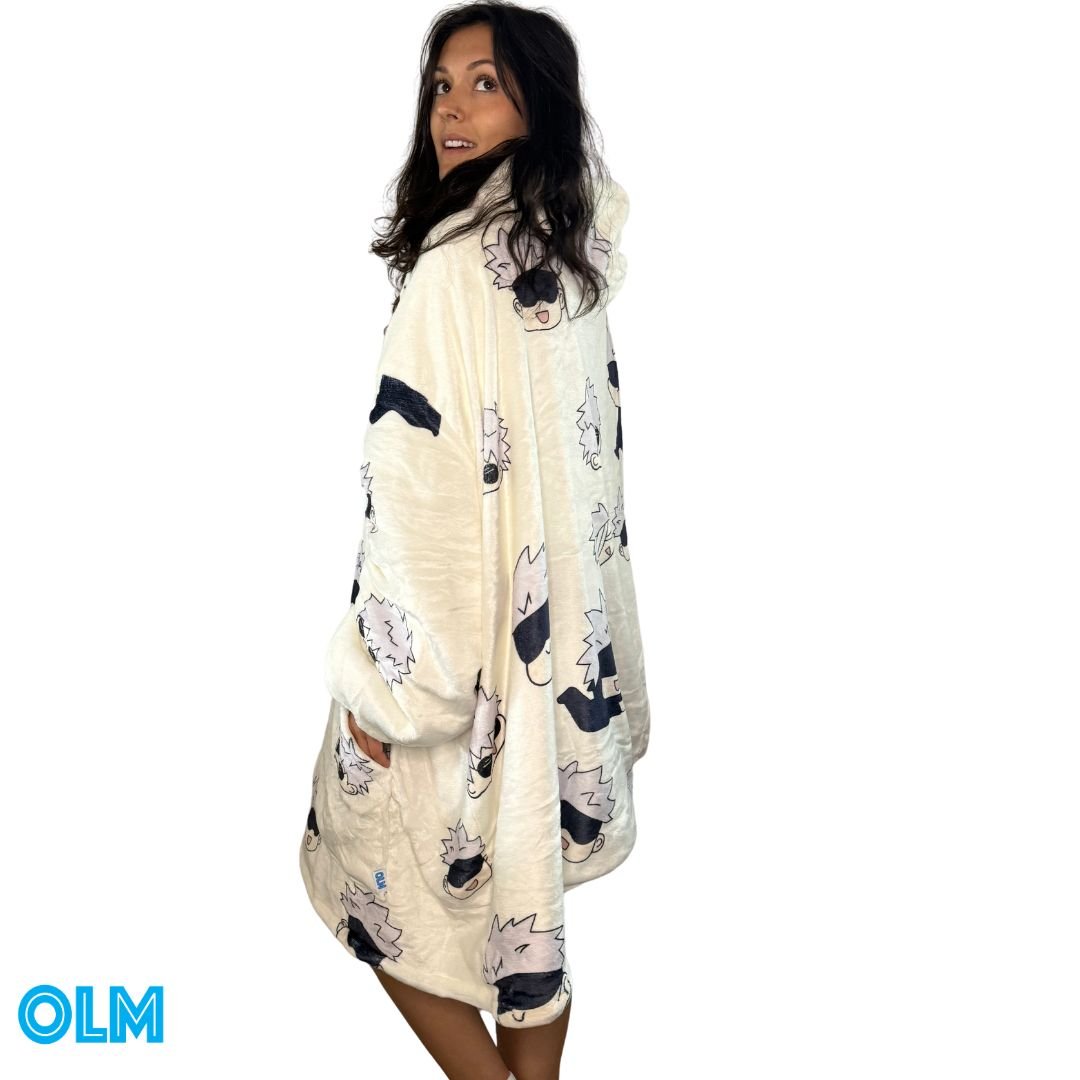 Satoru Gojo Jujutsu Kaisen Anime wearable Blanket Hoodie  oversize snuggle Sherpa  unisex adults and kids