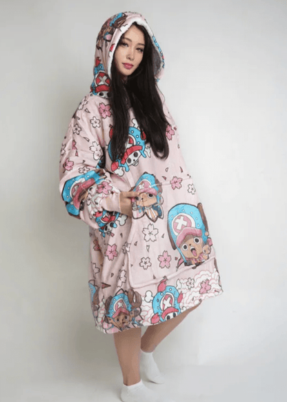 Tony Chopper One Piece Anime wearable Blanket Hoodie  oversize snuggle Sherpa unisex adults and kids