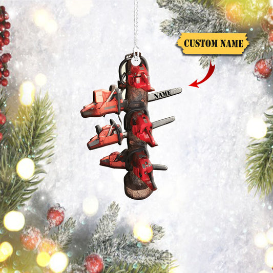 Arborist Supplies Ornament, Chainsaws On Shelf, Wooden Christmas Ornament, Ornament Decoration, Ornament For Gift, Ornament Christmas