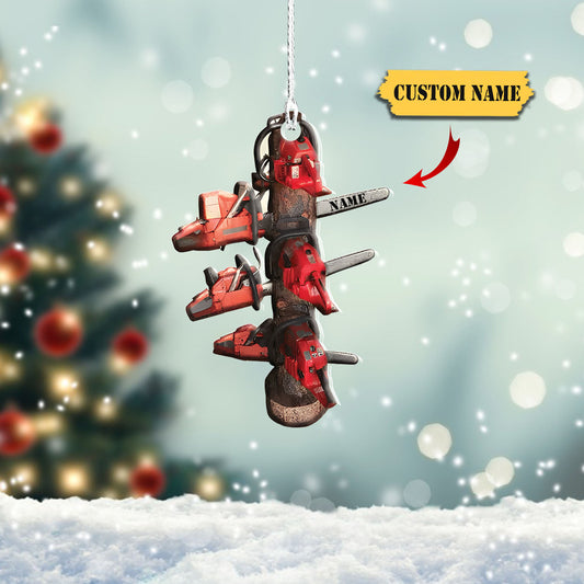 Arborist Supplies Ornament, Chainsaws On Shelf, Wooden Christmas Ornament, Ornament Decoration, Ornament For Gift, Ornament Christmas