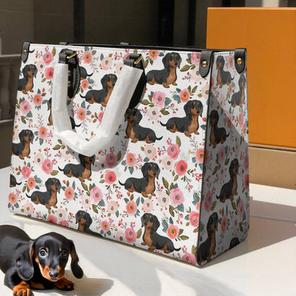 Leather Bag Charming Floral Dachshund