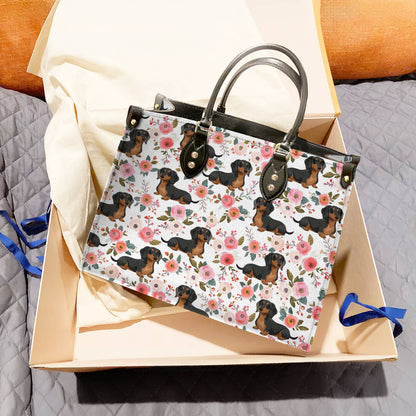 Leather Bag Charming Floral Dachshund