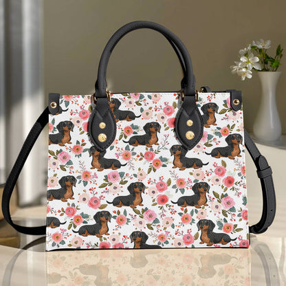 Leather Bag Charming Floral Dachshund