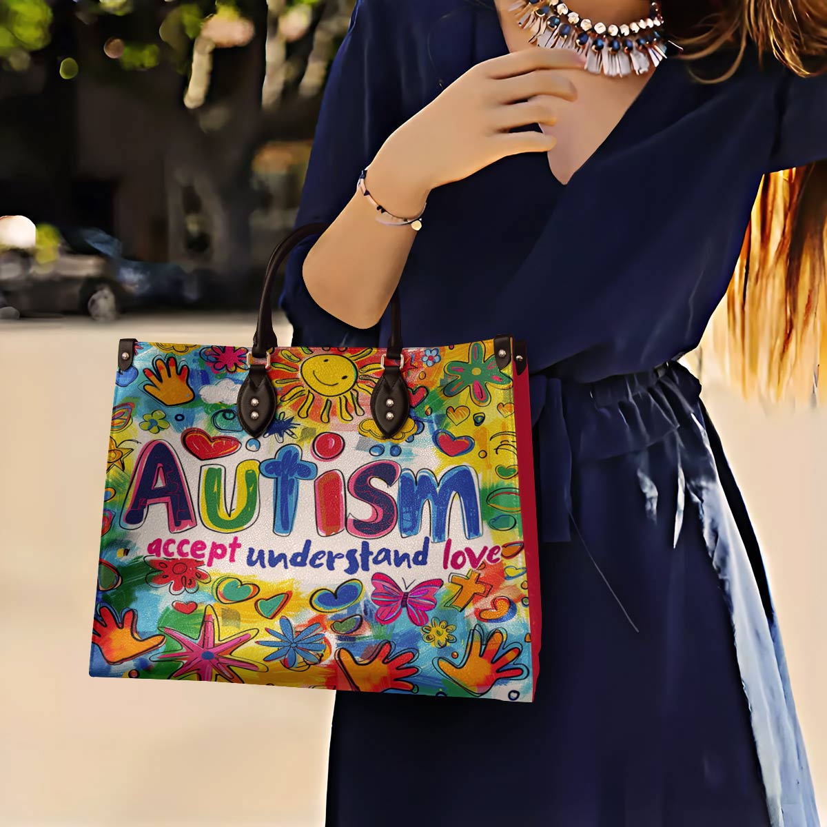 Leather Bag Colorful Autism Awareness