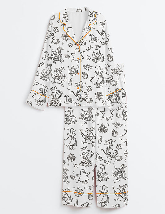 Women’s Halloween Just A Spooky Goose Long Sleeve Satin Pajama Set