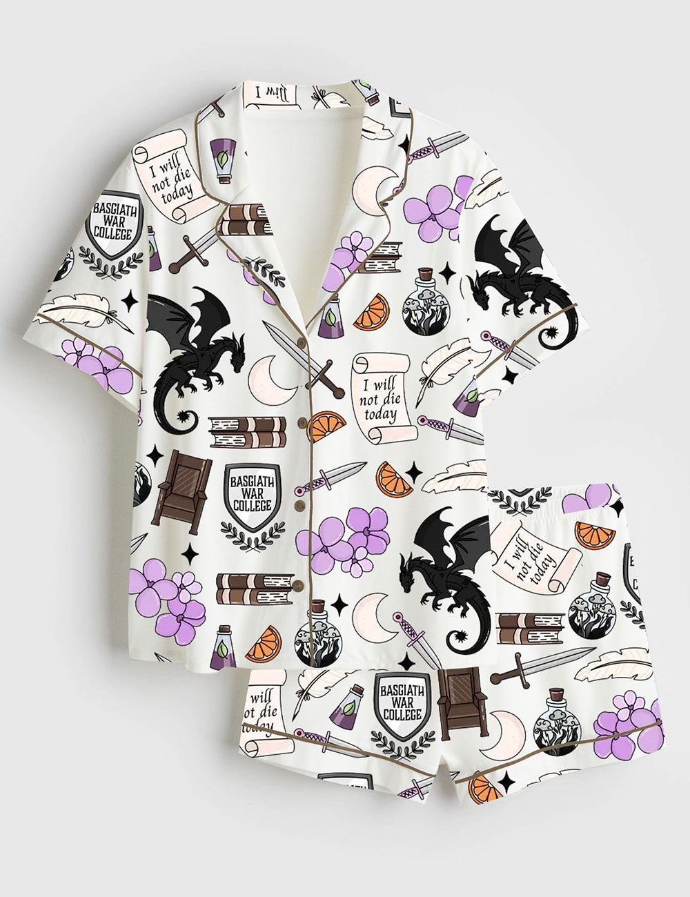 Women’s Fourth Wing Bookish Romantasy Short Sleeve Satin Pajama Set