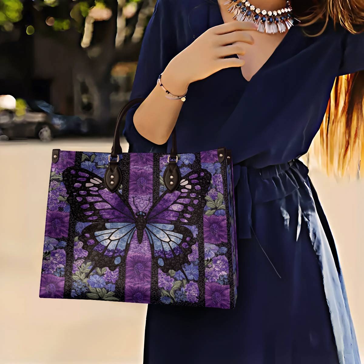 Leather Bag Purple Butterfly Dream
