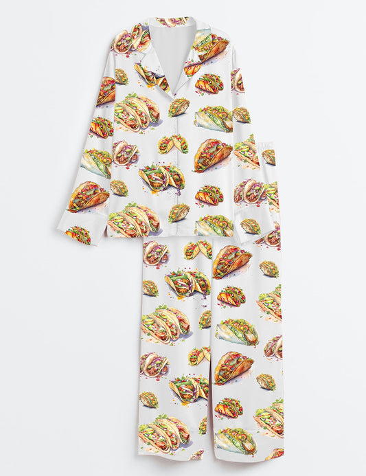 Women’s Tacos Mexican Foods Long Sleeve Satin Pajama Set