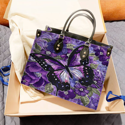 Leather Bag Gorgeous Purple Butterfly Flowers
