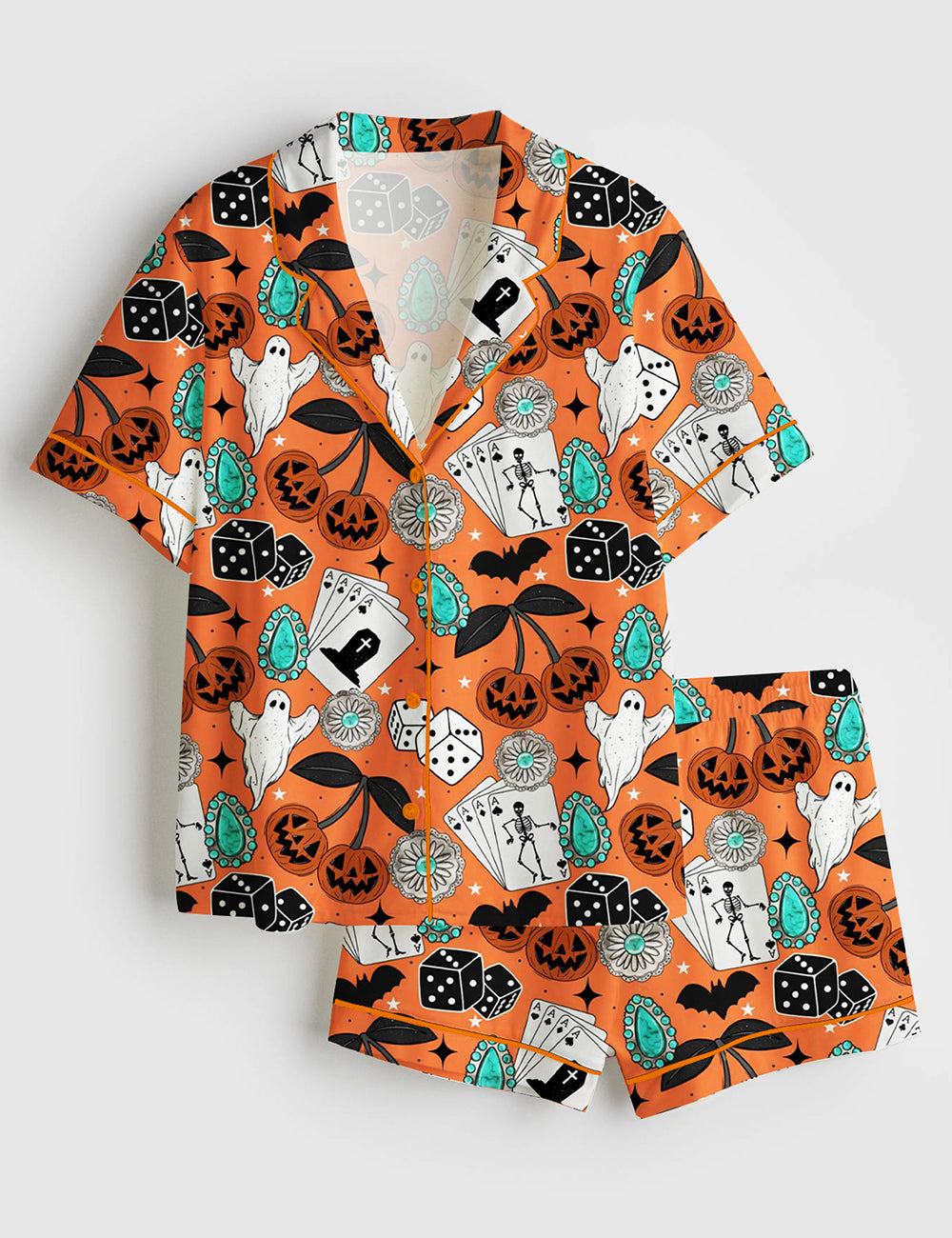 Women’s Western Halloween Short Sleeve Satin Pajama Set