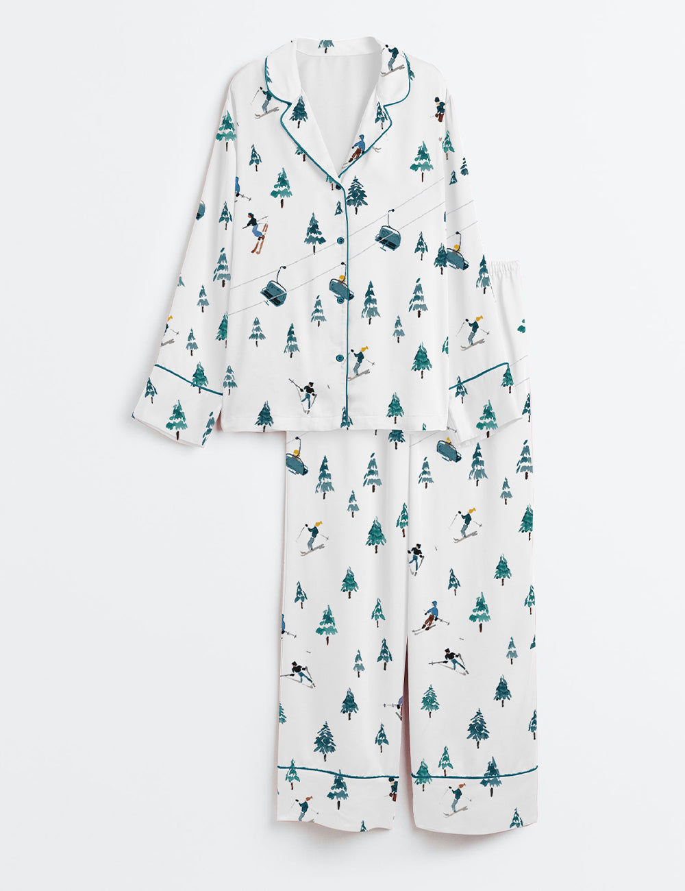 Women's Après Ski Mountains Long Sleeve Satin Pajama Set