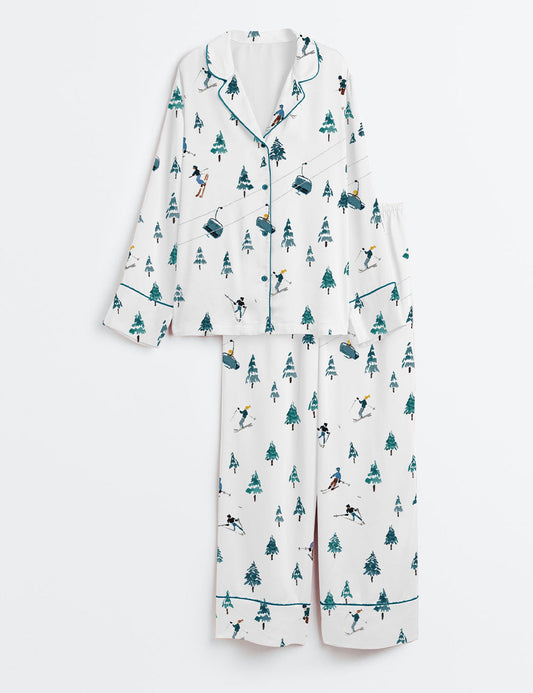 Women's Après Ski Mountains Long Sleeve Satin Pajama Set