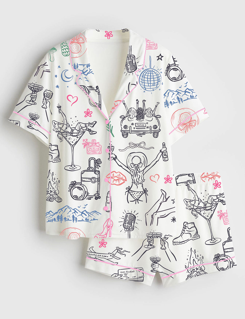 Women’s Girl's Trip Bachelorette Party Travel Short Sleeve Satin Pajama Set