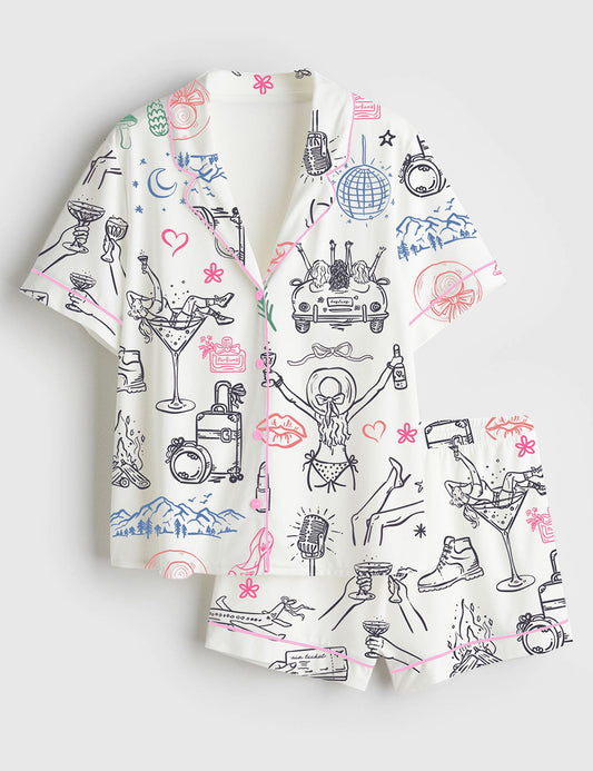 Women’s Girl's Trip Bachelorette Party Travel Short Sleeve Satin Pajama Set