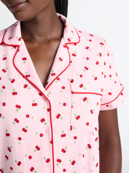 Joyspun Women’s Dreamy Soft Collection Notch Collar Knit Top and Boxer Shorts Pajama Set, Sizes XS-3X