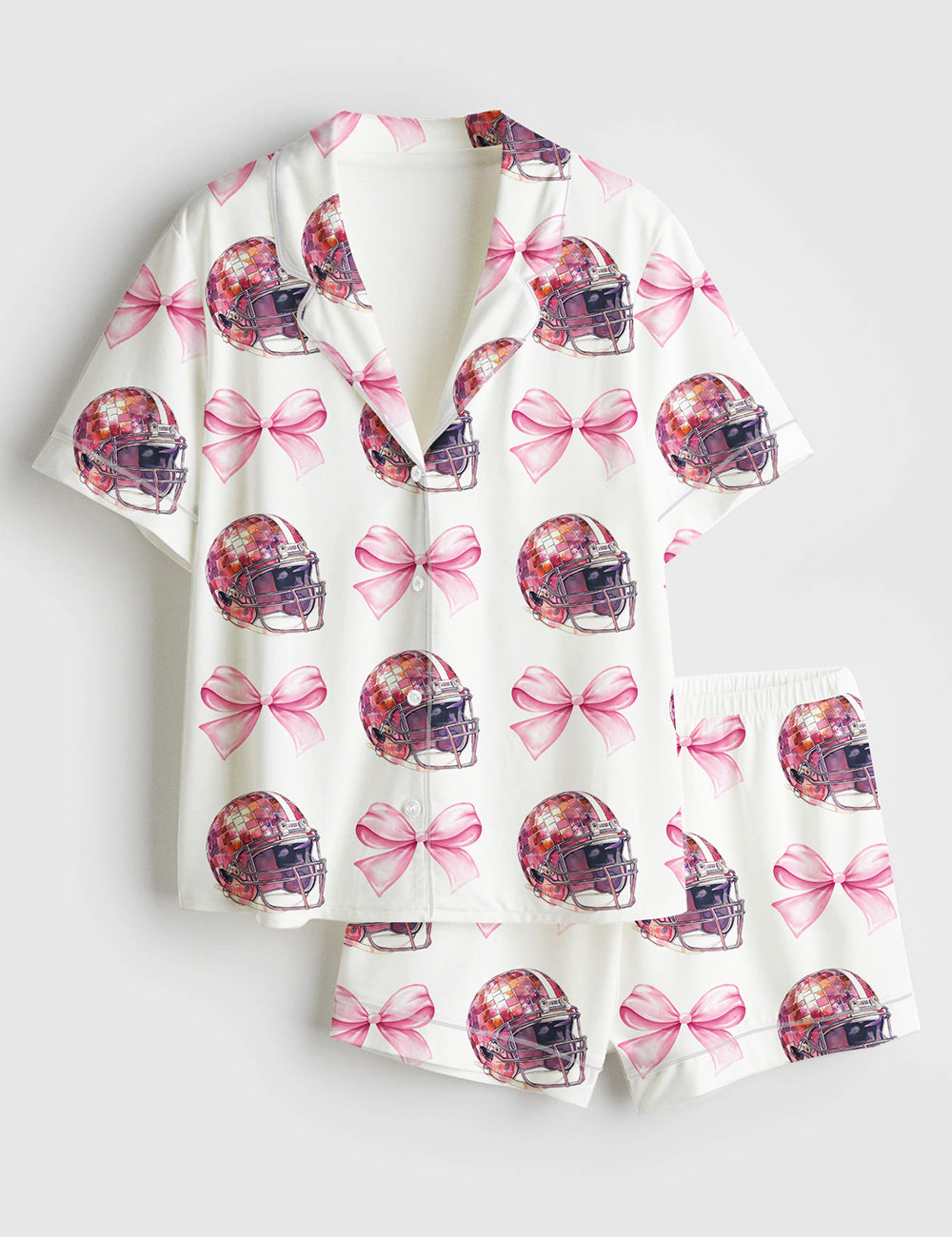 Women’s Football Bow Football Mom Game Day Football Season Coquette Short Sleeve Satin Pajama Set